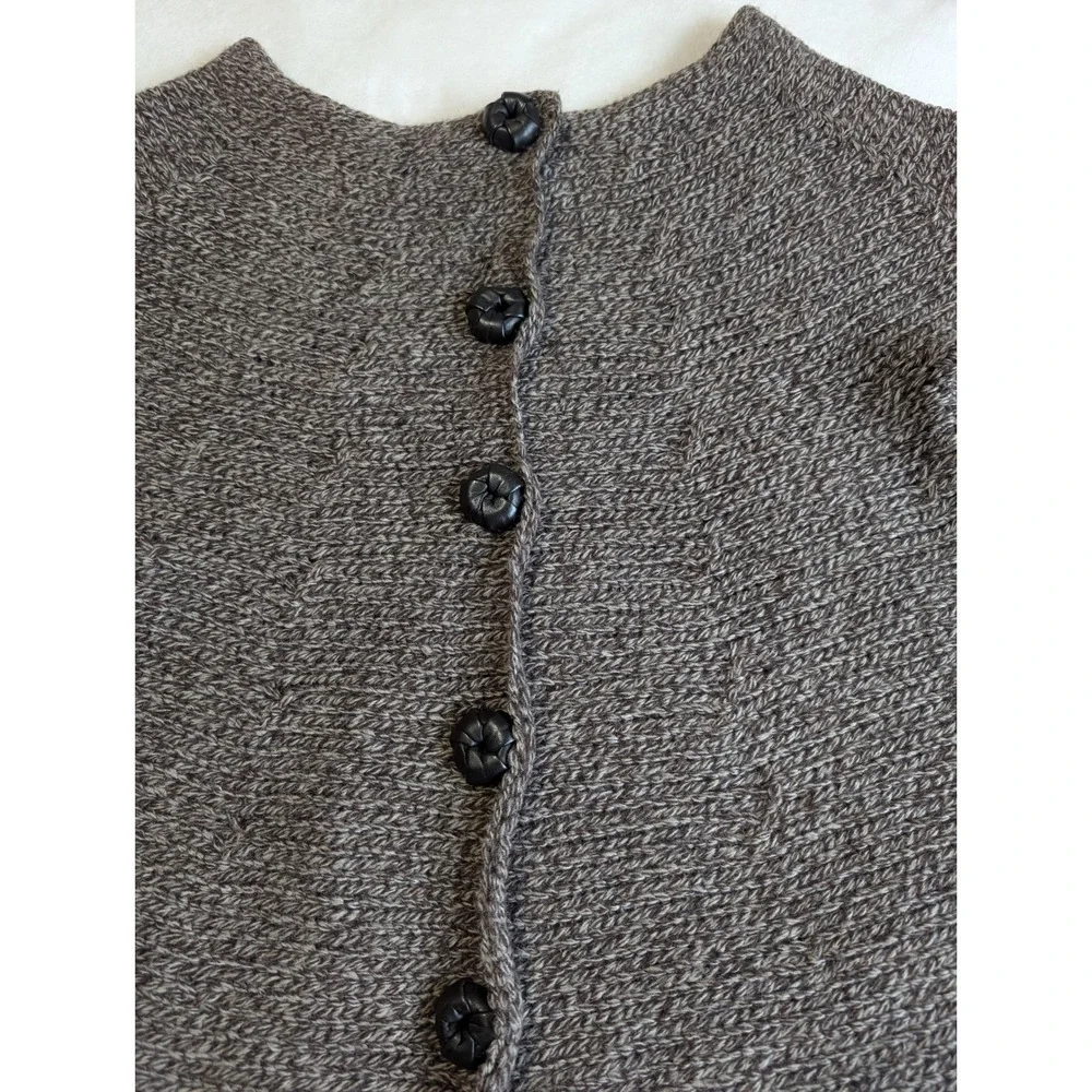 Manoush Knit Cardigan Sweater Pockets Button Front Brown Wool Blend Small‎